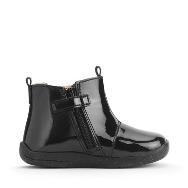 Wonderland, Black patent/gold girls zip-up first Chelsea boots